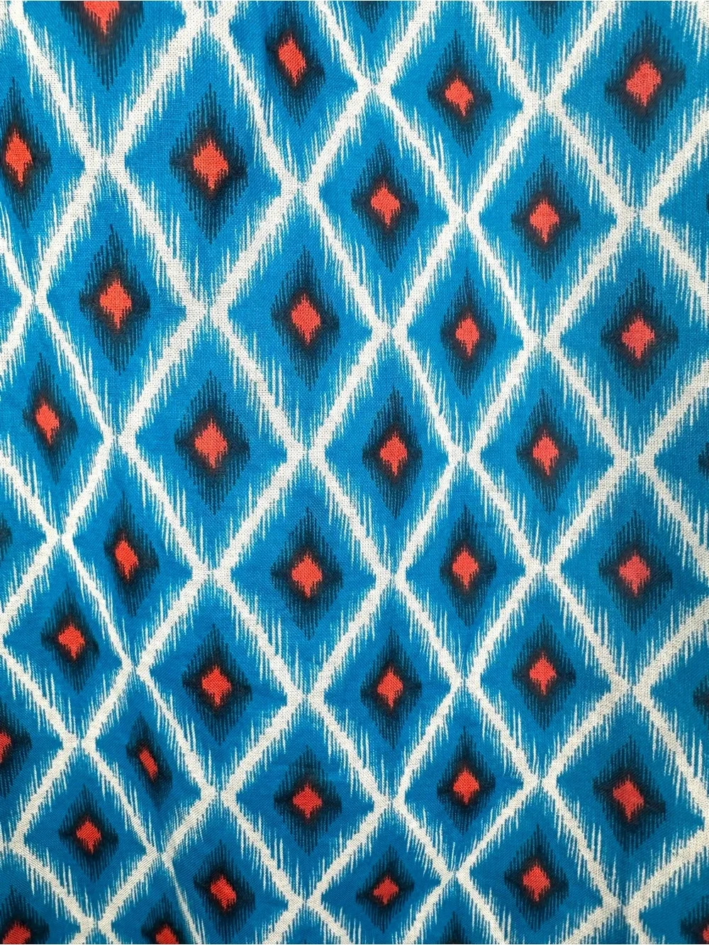 Tory Burch Blue Ikat Diamond Print Cotton Tunic Blouse 6 Long Sleeve Split neck
